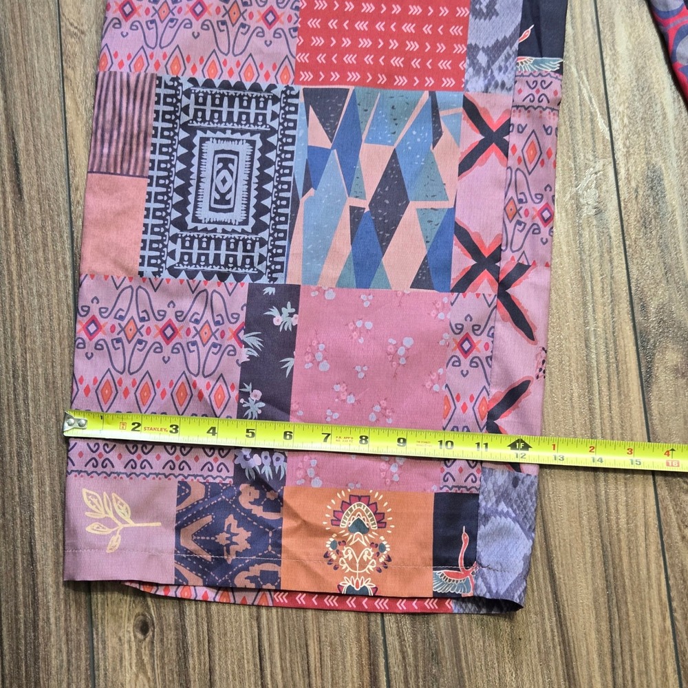 Patchwork Print Wide Leg Pants Multicolor Boho Elastic Waist Drawstring Large - Picture 4 of 10